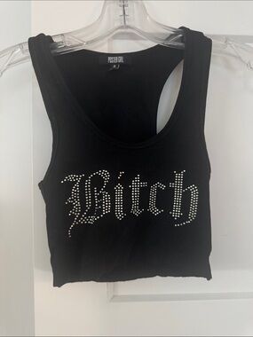 POSTER GIRL Black Crystal Ribbed Crop Tank Top